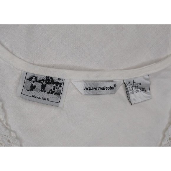 Irish Linen Blouse w Bead and Lace Trim Size L - Picture 6 of 7